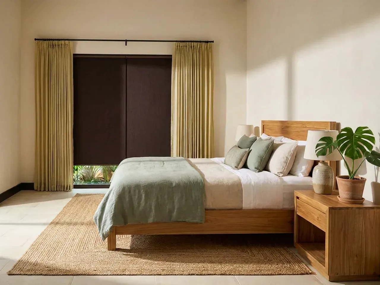 Cortinas de tela con cenefa que oculta el rodillo superior